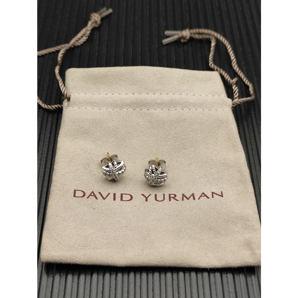 David Yurman Silver Diamond-Studded Cross Stud Earrings